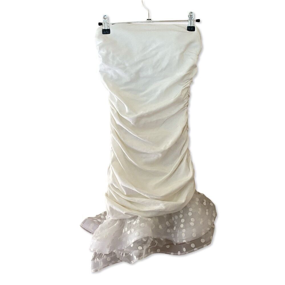 NBD Alice Mini Strapless Tulle Polka Ruched Dress White SZ XXS Revolve NWT $238 - Picture 5 of 12